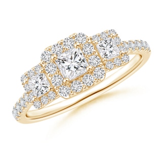 3.5mm HSI2 Princess-Cut Triple Diamond Halo Engagement Ring in Yellow Gold