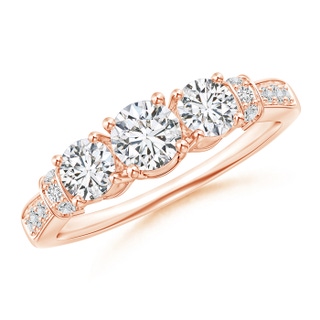 4.6mm HSI2 Three Stone Round Diamond Collar Engagement Ring in Rose Gold