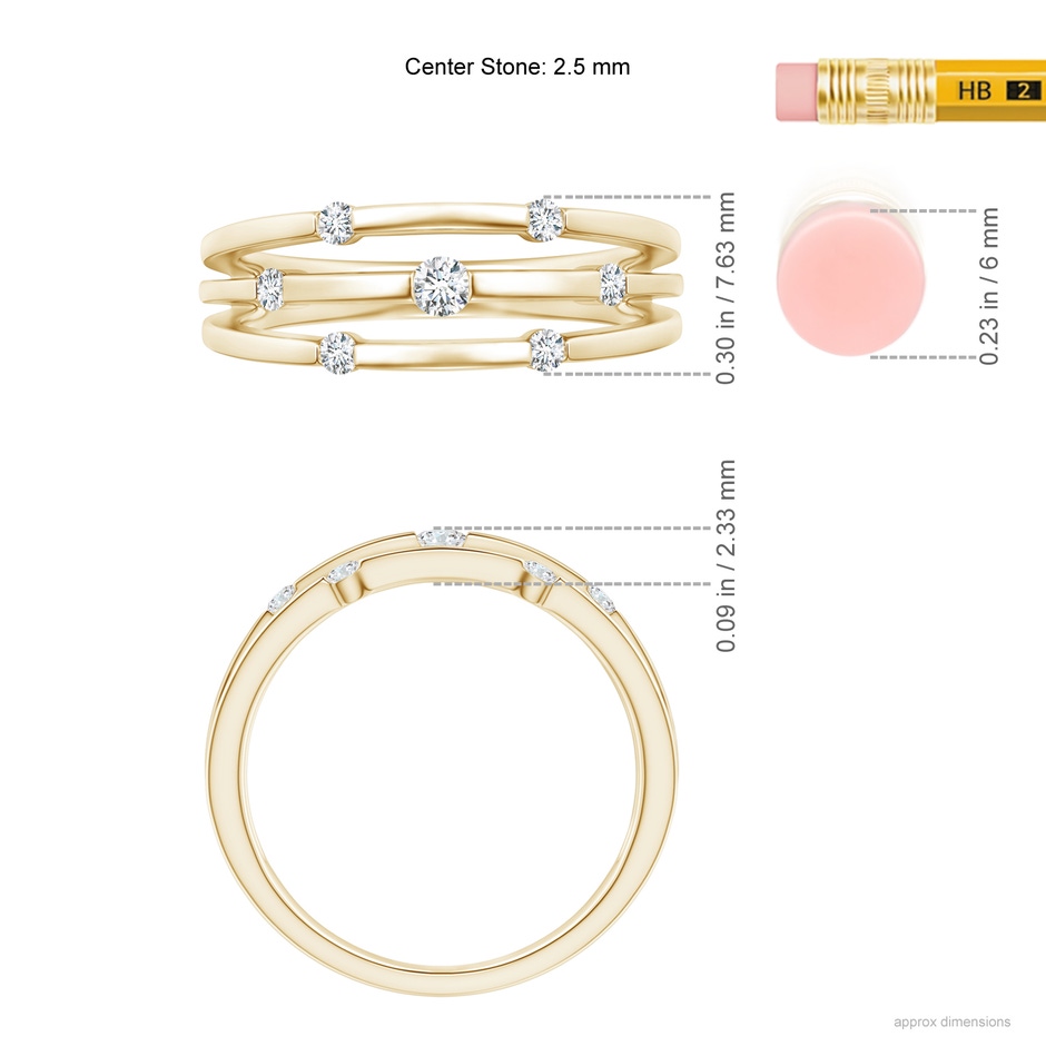 2.5mm GVS2 Triple Row Dotted Diamond Orbit Ring in Yellow Gold ruler