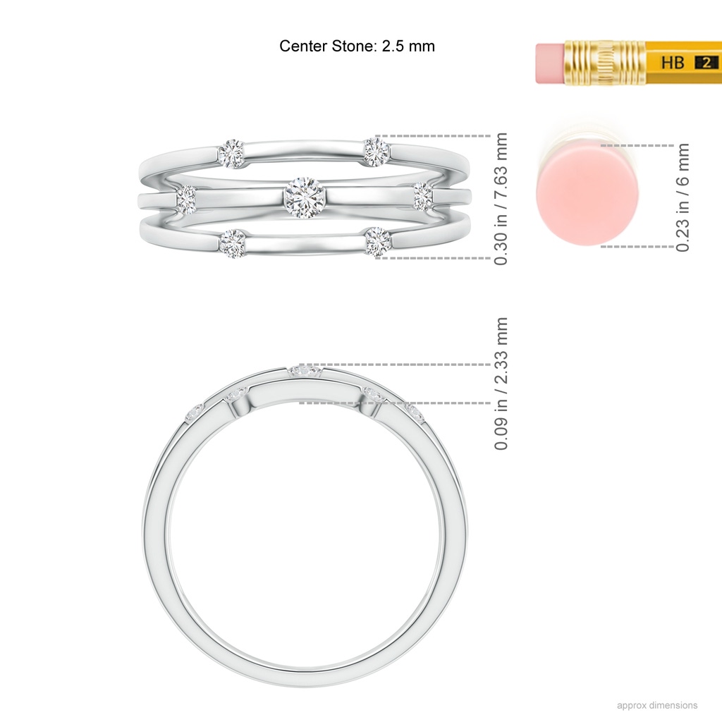 2.5mm HSI2 Triple Row Dotted Diamond Orbit Ring in 10K White Gold Ruler