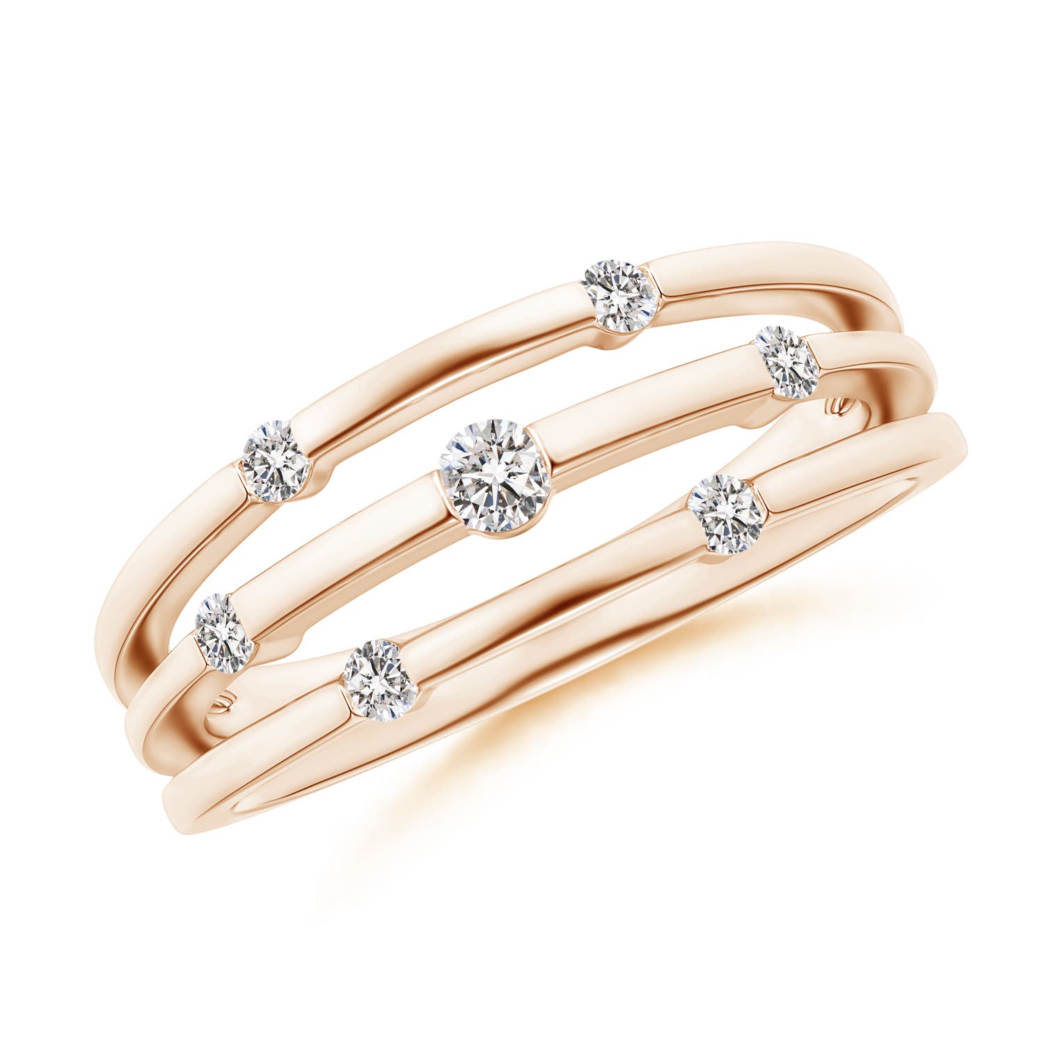 ANGARA Natural 0.23 Ct Triple Row Dotted Diamond Orbit Ring in 14K Solid Gold