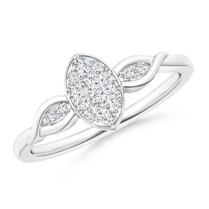 1.7mm GVS2 Round Diamond Marquise Clustre Ring with Leaf-Motifs in White Gold