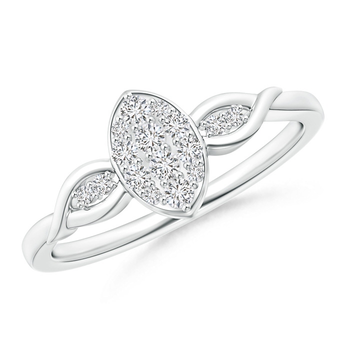 1.7mm HSI2 Round Diamond Marquise Clustre Ring with Leaf-Motifs in White Gold 