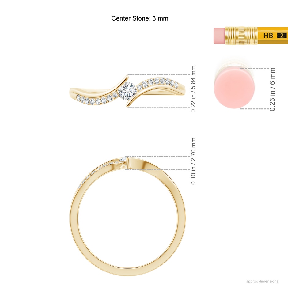 3mm GVS2 Solitaire Diamond Twin Shank Bypass Ring in Yellow Gold ruler