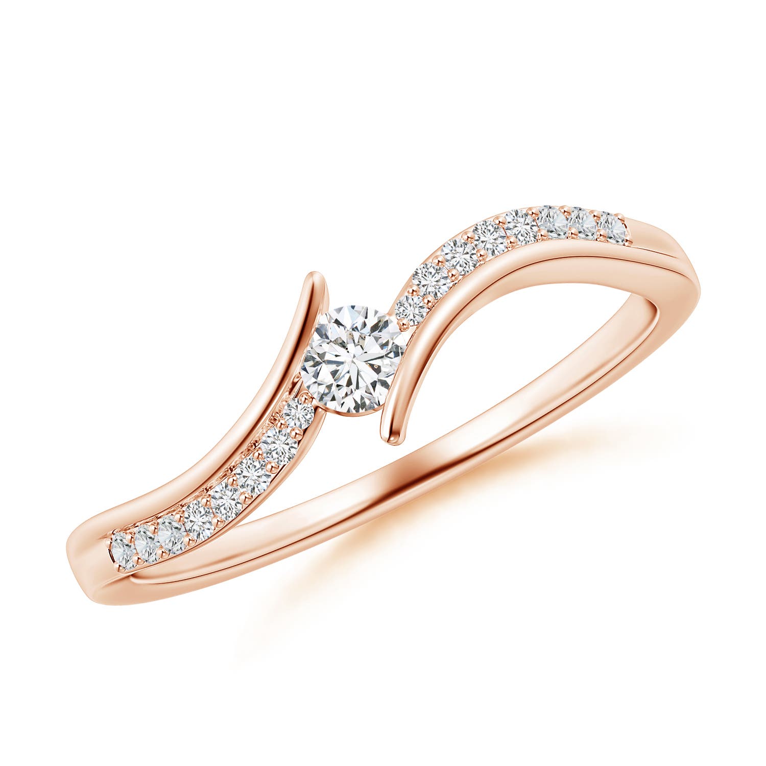 3mm HSI2 Solitaire Diamond Twin Shank Bypass Ring in 18K Rose Gold