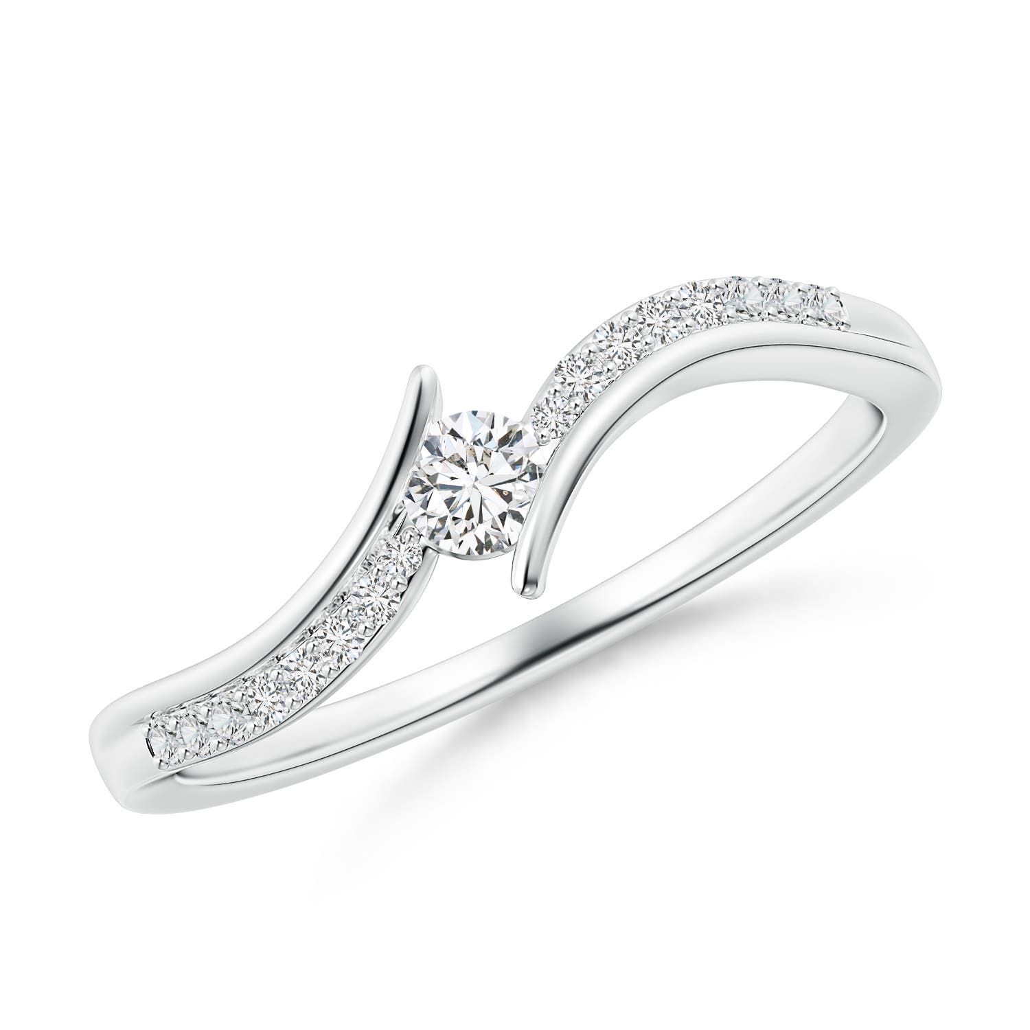 3mm HSI2 Solitaire Diamond Twin Shank Bypass Ring in 18K White Gold