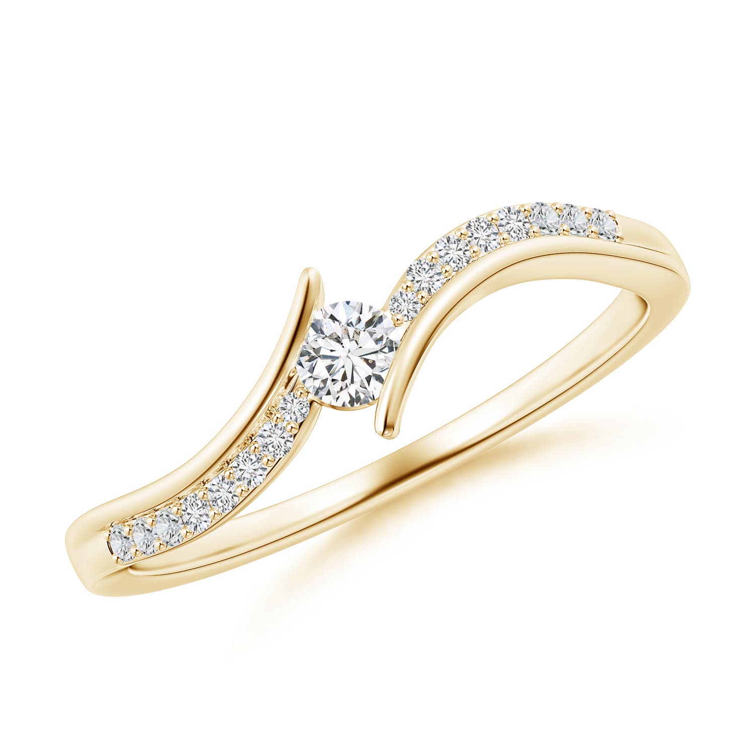3mm HSI2 Solitaire Diamond Twin Shank Bypass Ring in 18K Yellow Gold