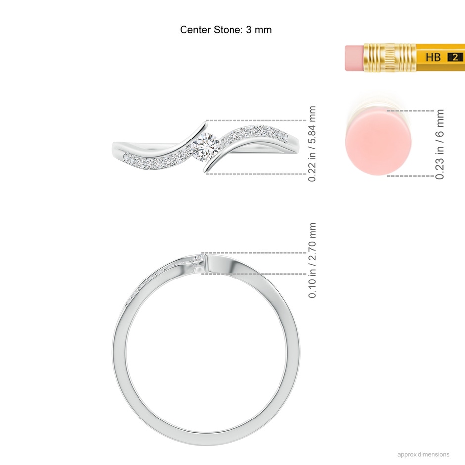 3mm HSI2 Solitaire Diamond Twin Shank Bypass Ring in White Gold ruler