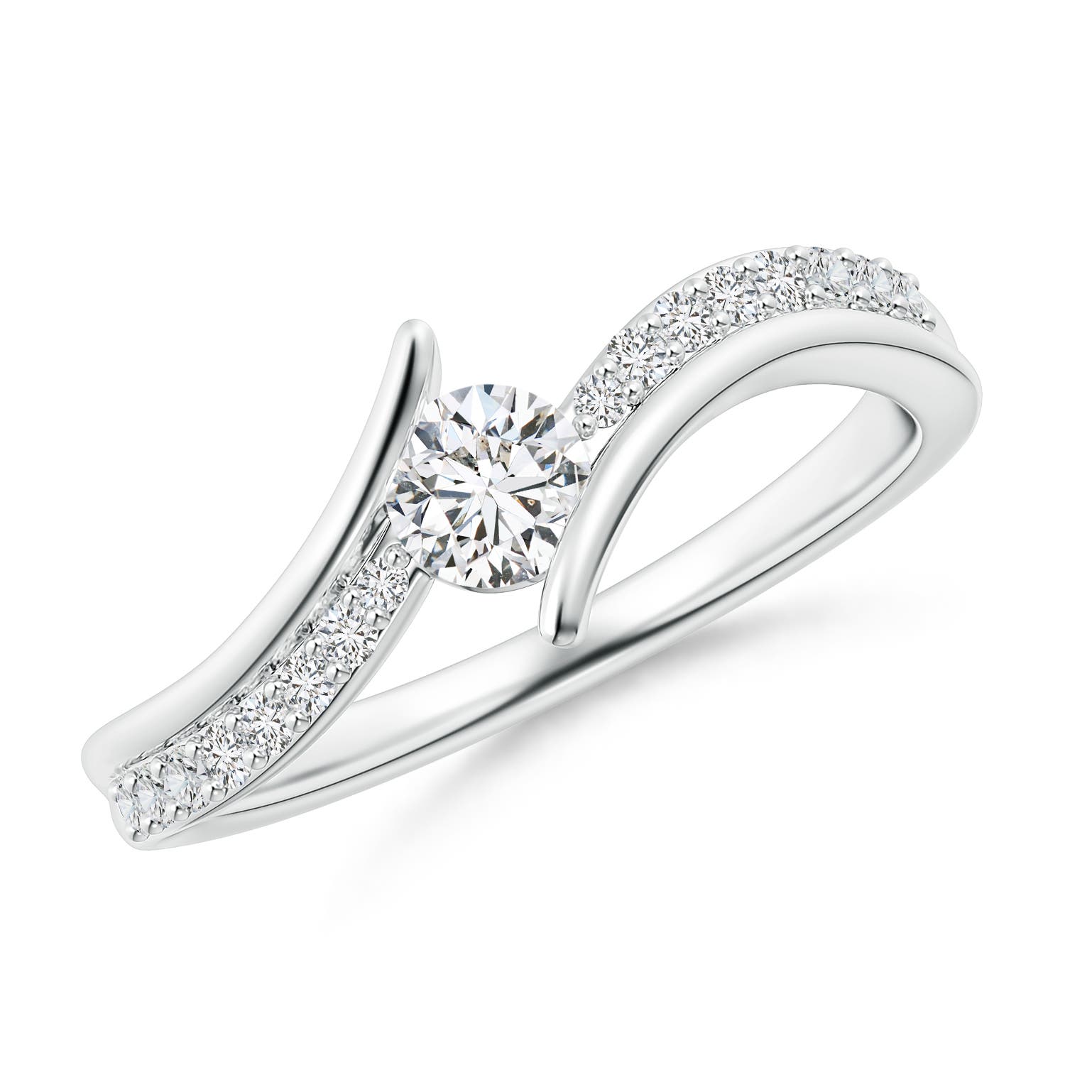 4.3mm HSI2 Solitaire Diamond Twin Shank Bypass Ring in 18K White Gold