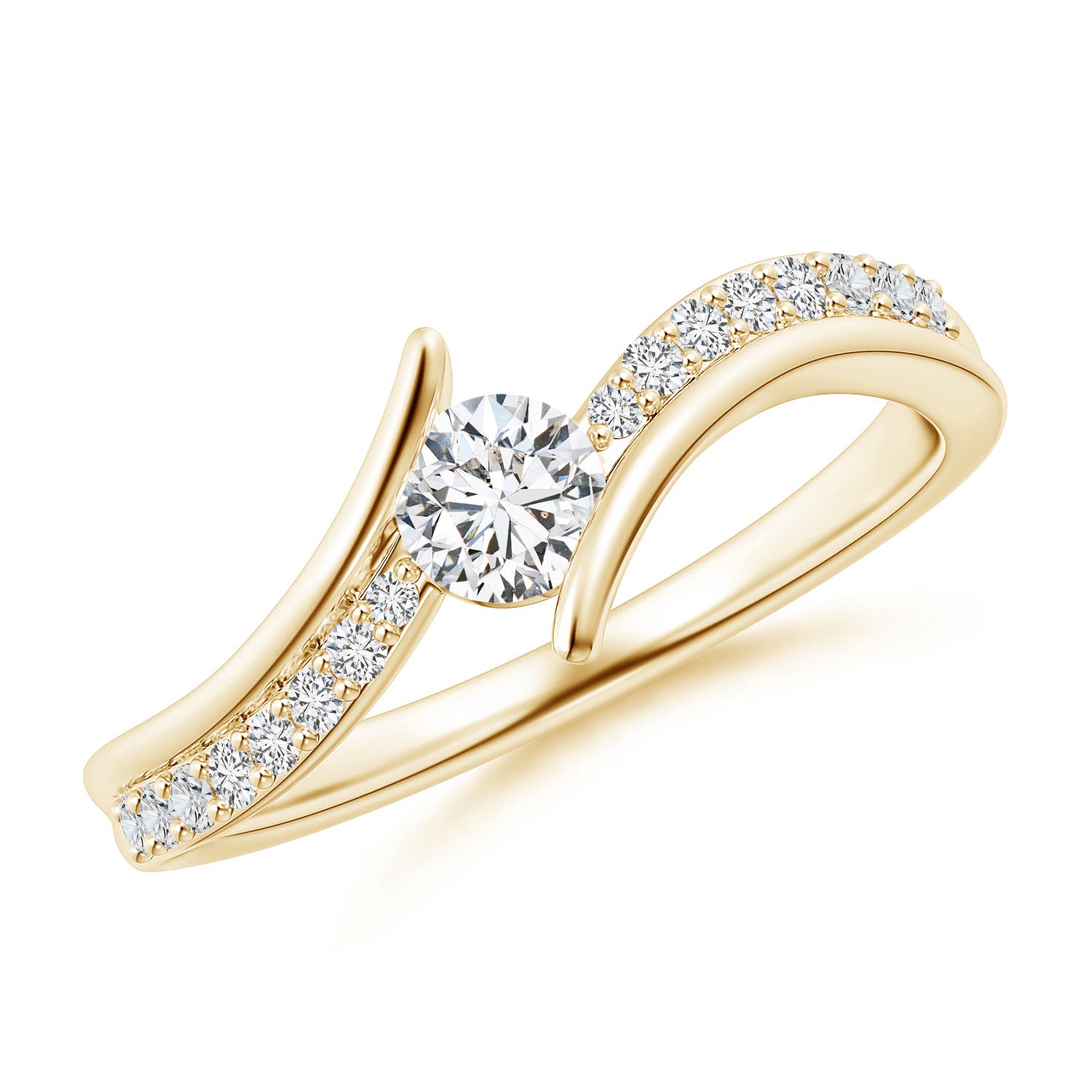 4.3mm HSI2 Solitaire Diamond Twin Shank Bypass Ring in 18K Yellow Gold