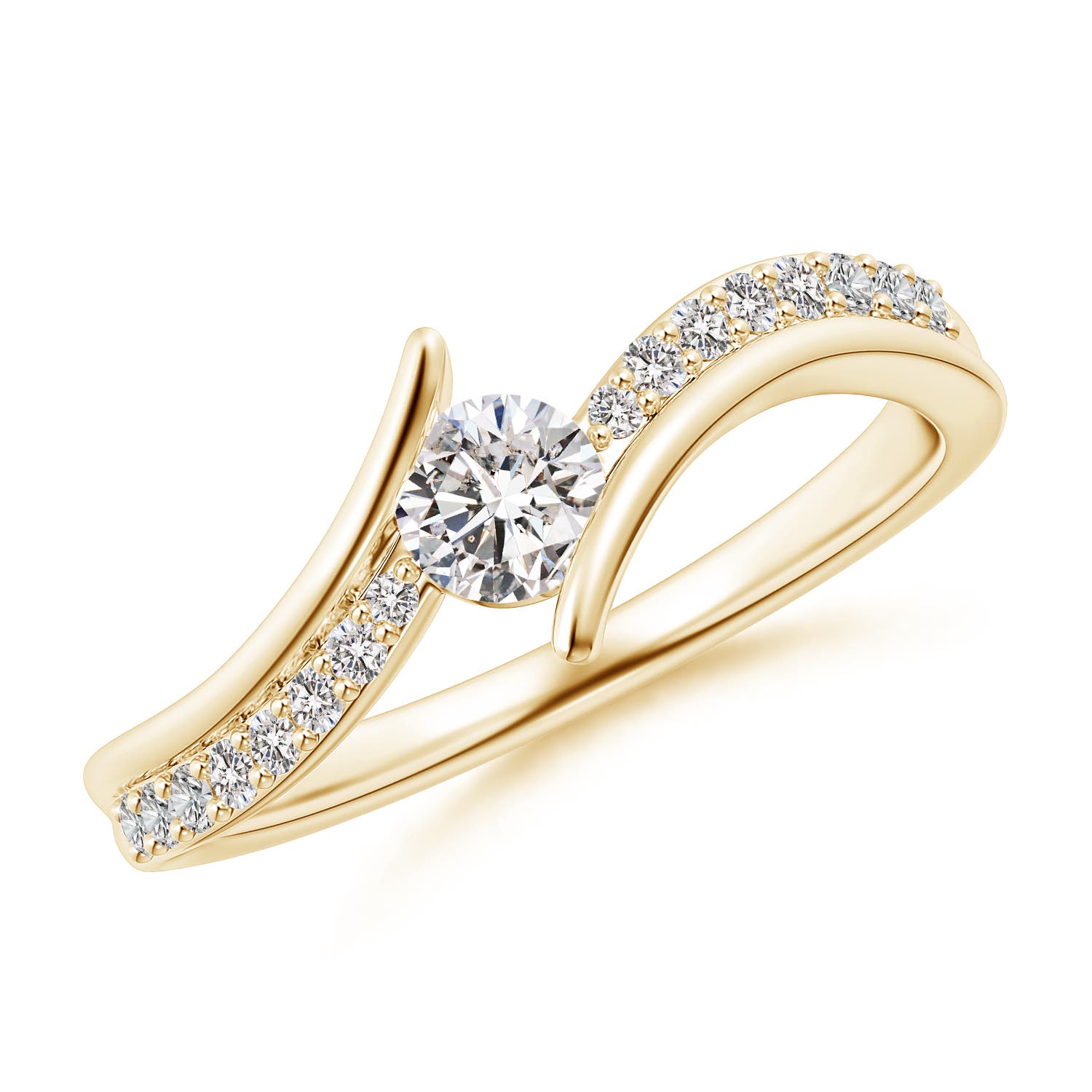 4.3mm IJI1I2 Solitaire Diamond Twin Shank Bypass Ring in Yellow Gold