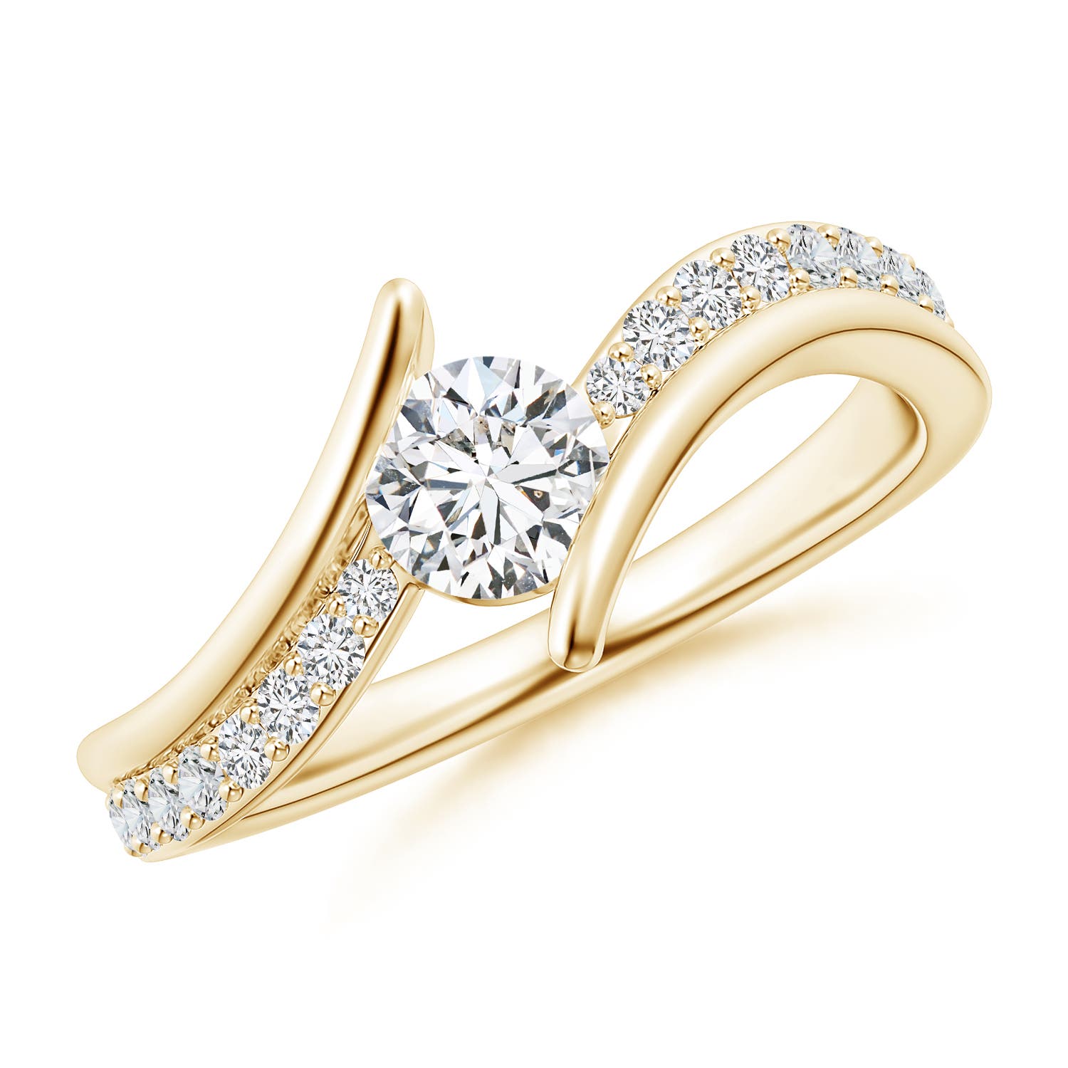 5.1mm HSI2 Solitaire Diamond Twin Shank Bypass Ring in 18K Yellow Gold