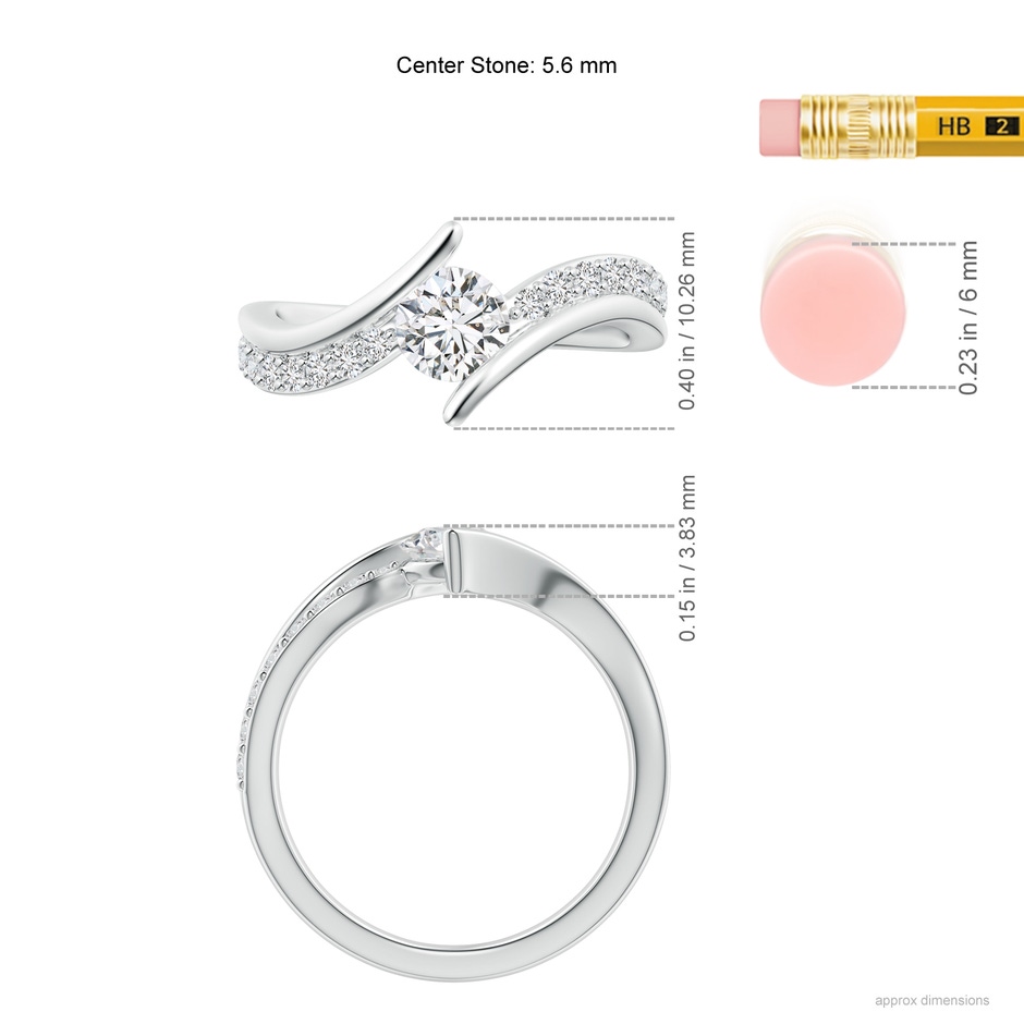 5.6mm HSI2 Solitaire Diamond Twin Shank Bypass Ring in P950 Platinum ruler