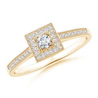 2.9mm GVS2 Milgrain Outlined Diamond Square Halo Engagement Ring in Yellow Gold