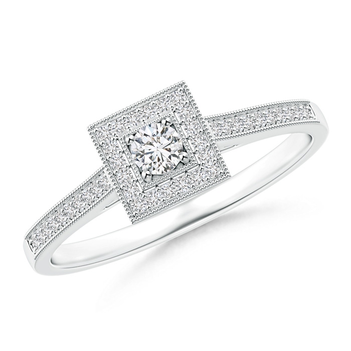 2.9mm HSI2 Milgrain Outlined Diamond Square Halo Engagement Ring in White Gold 