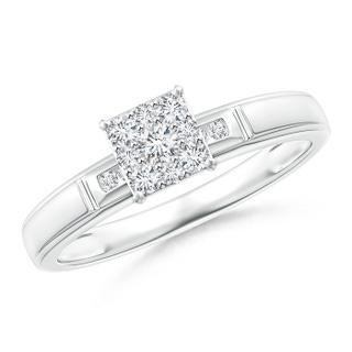 2.4mm GVS2 Step-Edged Diamond Square Clustre Engagement Ring in White Gold