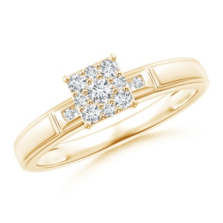 2.4mm GVS2 Step-Edged Diamond Square Clustre Engagement Ring in Yellow Gold