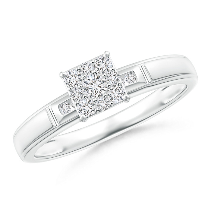 2.4mm HSI2 Step-Edged Diamond Square Clustre Engagement Ring in White Gold