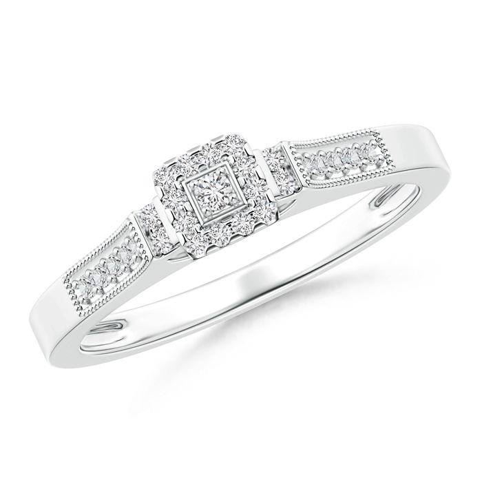 1.6mm HSI2 Milgrain-Edged Diamond Square Halo Engagement Ring in White Gold 