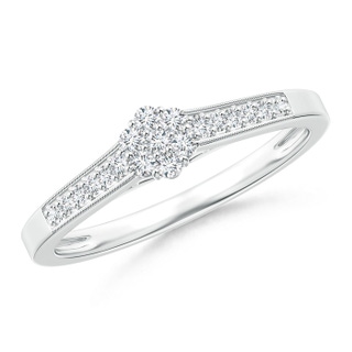 1.5mm GVS2 Milgrain-Edged Pavé Diamond Flower Engagement Ring in White Gold