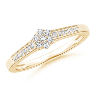1.5mm GVS2 Milgrain-Edged Pavé Diamond Flower Engagement Ring in Yellow Gold