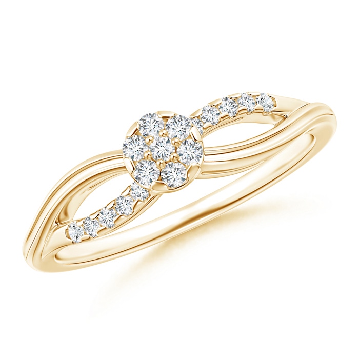 1.5mm GVS2 Diamond Floral Cluster Split Shank Engagement Ring in Yellow Gold 