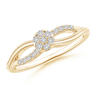 1.5mm HSI2 Diamond Floral Clustre Split Shank Engagement Ring in Yellow Gold