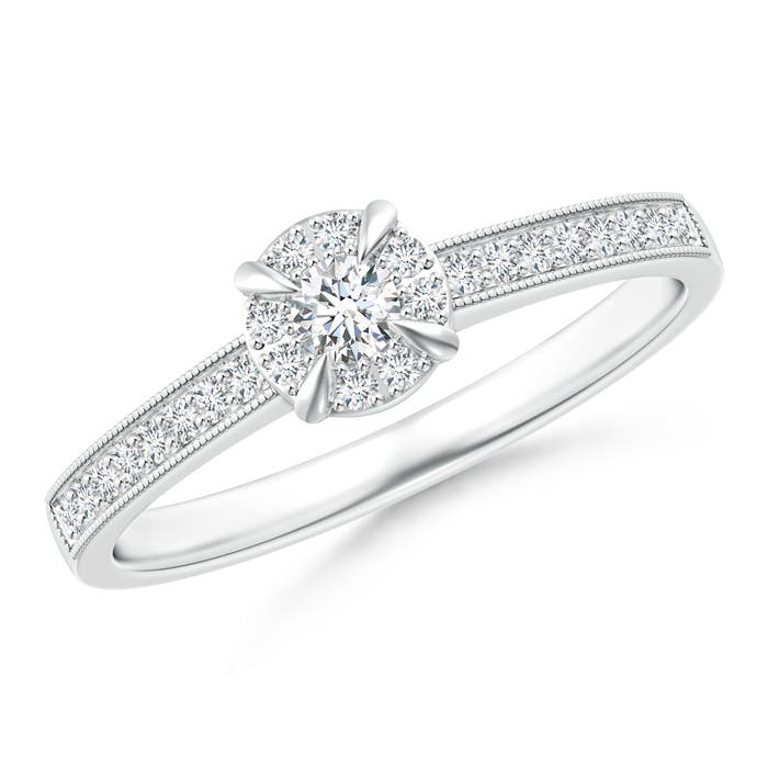 2.8mm GVS2 Claw-Set Halo Diamond Classic Promise Ring with Milgrain in P950 Platinum