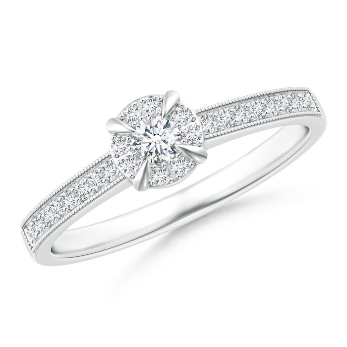 2.8mm GVS2 Claw-Set Halo Diamond Classic Promise Ring with Milgrain in White Gold 