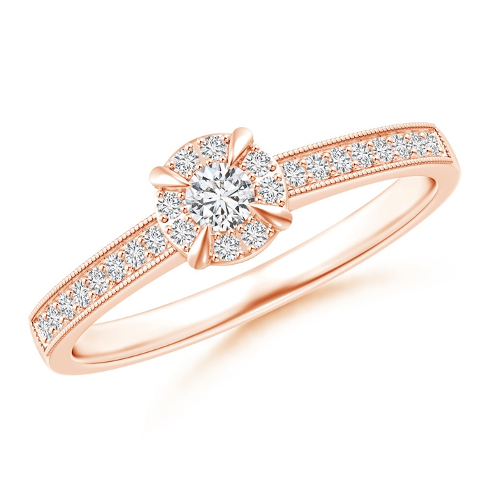 2.8mm HSI2 Claw-Set Halo Diamond Classic Promise Ring with Milgrain in Rose Gold 