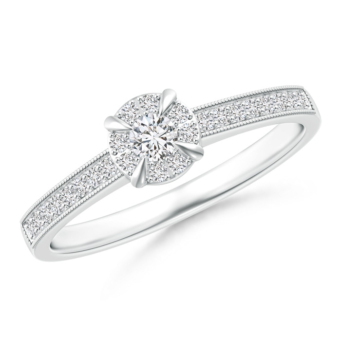 2.8mm HSI2 Claw-Set Halo Diamond Classic Promise Ring with Milgrain in White Gold