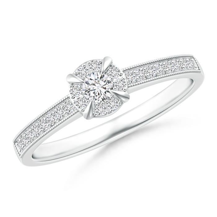 2.8mm HSI2 Claw-Set Halo Diamond Classic Promise Ring with Milgrain in White Gold 