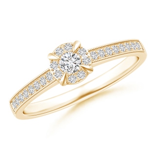 2.8mm HSI2 Claw-Set Halo Diamond Classic Promise Ring with Milgrain in Yellow Gold