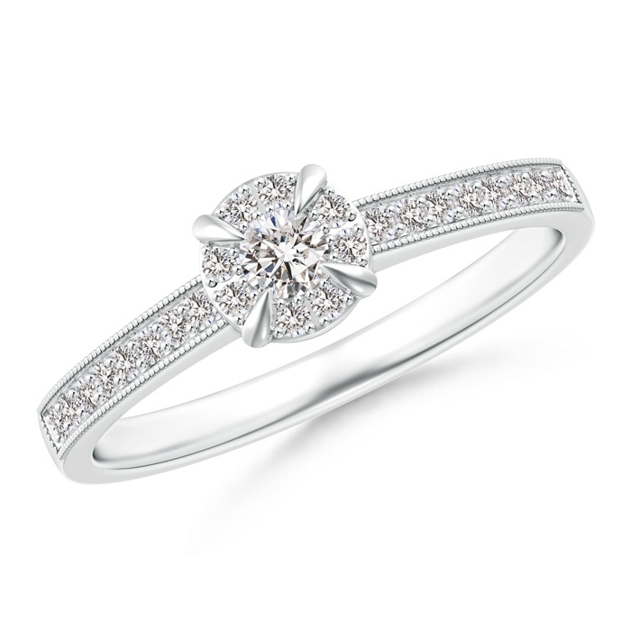 2.8mm IJI1I2 Claw-Set Halo Diamond Classic Promise Ring with Milgrain in White Gold 