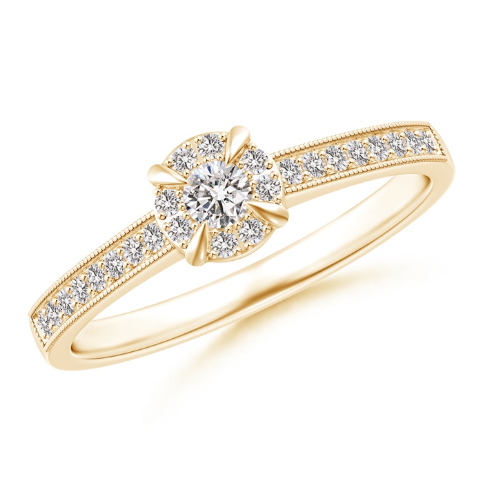 2.8mm IJI1I2 Claw-Set Halo Diamond Classic Promise Ring with Milgrain in Yellow Gold 
