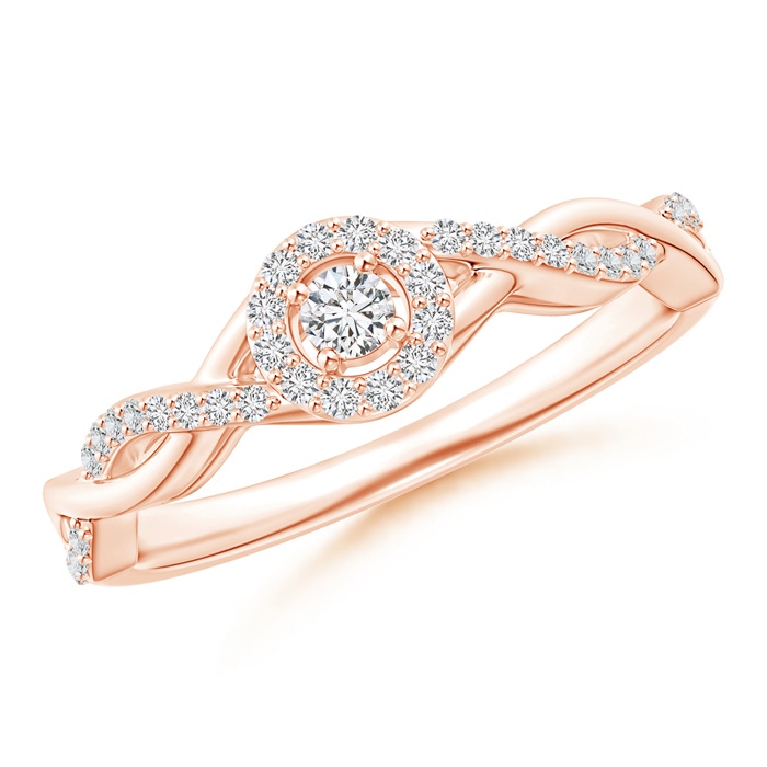 2.5mm HSI2 Entwined Infinity Diamond Halo Promise Ring in Rose Gold 