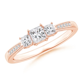 3.6mm HSI2 3-Stone Princess Cut Diamond Tapered Ring in Rose Gold