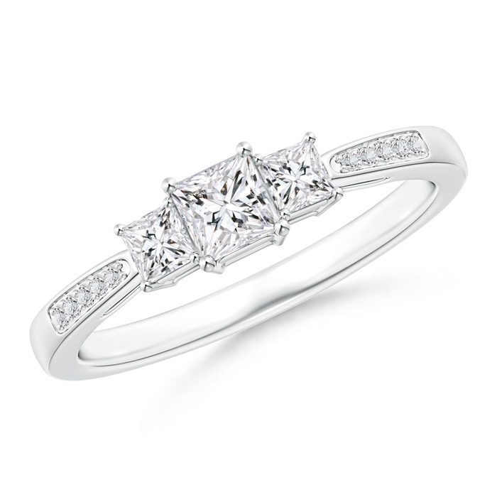 3.6mm HSI2 3-Stone Princess Cut Diamond Tapered Ring in White Gold