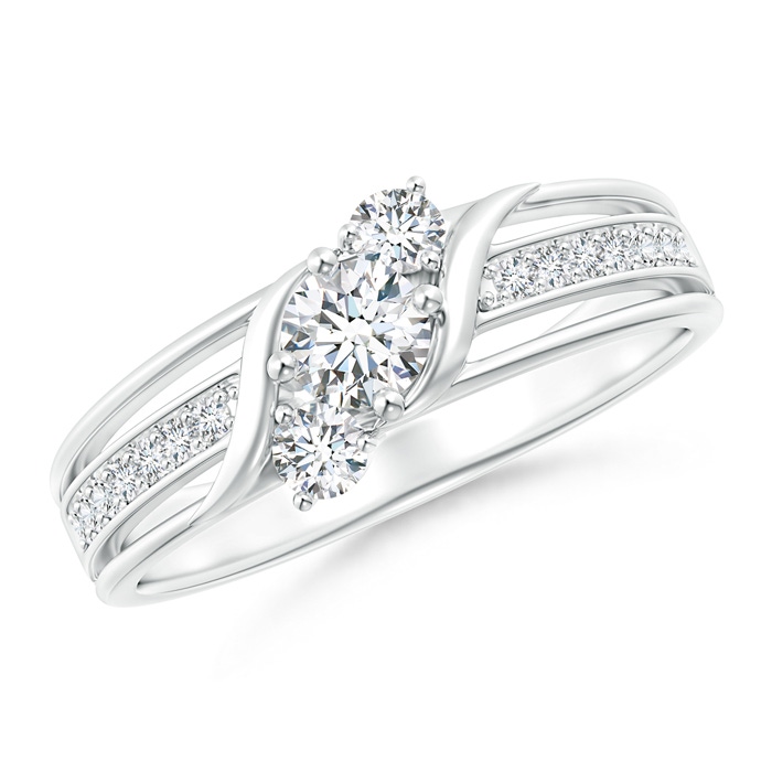 4mm GVS2 Triple Shank Diagonal Diamond Three Stone Bypass Ring in P950 Platinum 