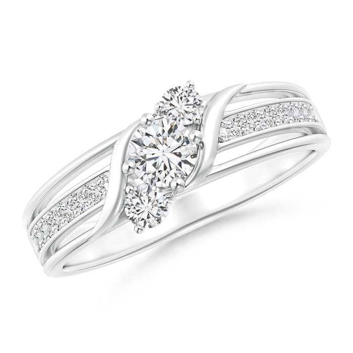 4mm HSI2 Triple Shank Diagonal Diamond Three Stone Bypass Ring in P950 Platinum