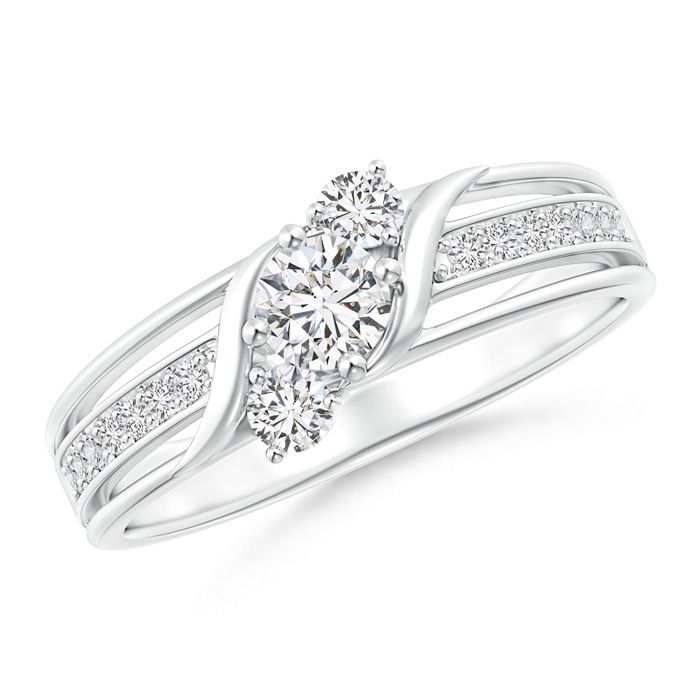 4mm HSI2 Triple Shank Diagonal Diamond Three Stone Bypass Ring in P950 Platinum 