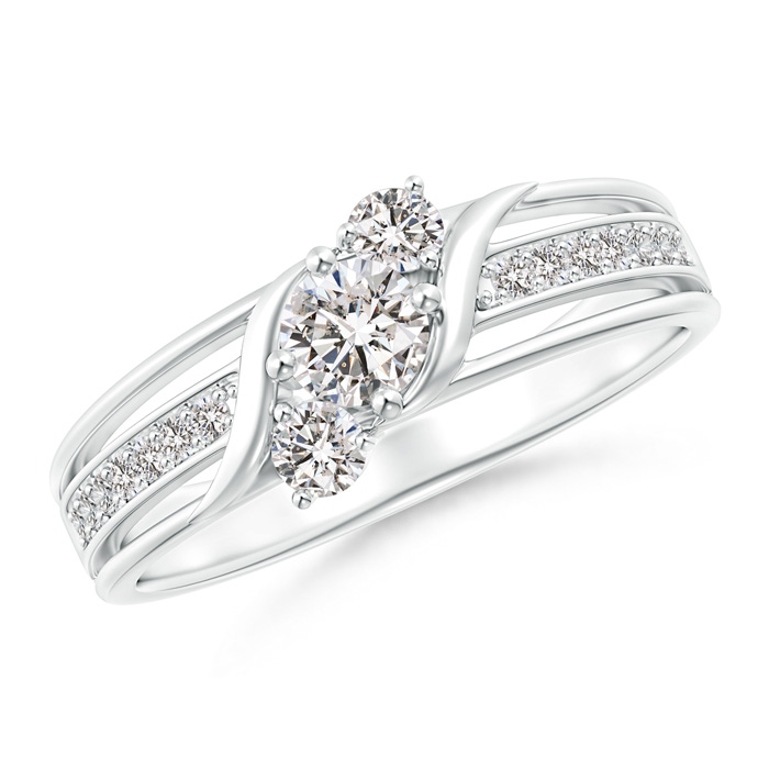 4mm IJI1I2 Triple Shank Diagonal Diamond Three Stone Bypass Ring in White Gold 