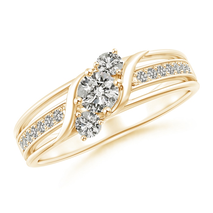 4mm KI3 Triple Shank Diagonal Diamond Three Stone Bypass Ring in 9K Yellow Gold 