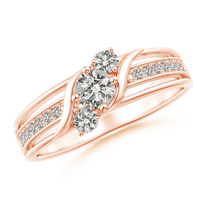 4mm KI3 Triple Shank Diagonal Diamond Three Stone Bypass Ring in Rose Gold 