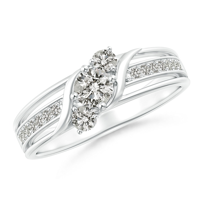 4mm KI3 Triple Shank Diagonal Diamond Three Stone Bypass Ring in White Gold 