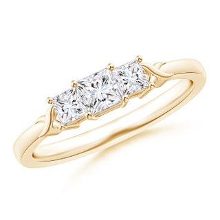 3.5mm GVS2 Princess-Cut Diamond Three Stone Ring with X Motifs in Yellow Gold