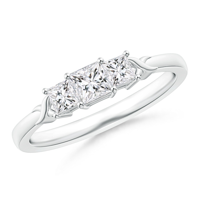 3.5mm HSI2 Princess-Cut Diamond Three Stone Ring with X Motifs in White Gold 