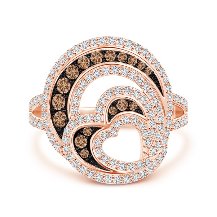 2mm AAA Coffee and White Diamond Heart Cocktail Ring in Rose Gold product image