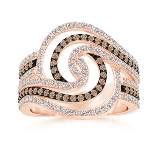 1.1mm AA Coffee and White Diamond Swirl Cocktail Ring in Rose Gold