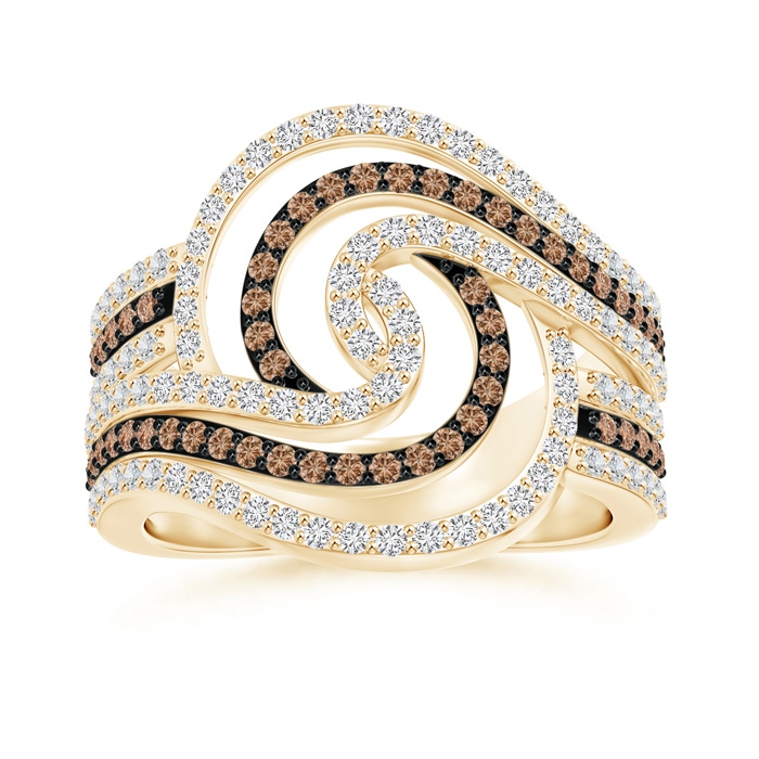 1.1mm AAA Coffee and White Diamond Swirl Cocktail Ring in Yellow Gold